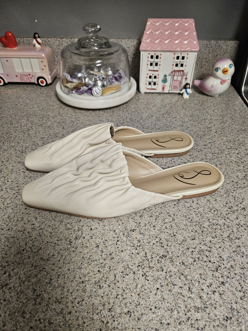 Sam Edelman Cream Ruched Leather Slip-On Mules